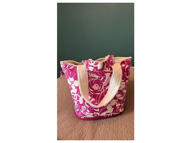 Bolsa Chanel Coco Beach 2021 reversível rosa de algodão com pochette - vista 6