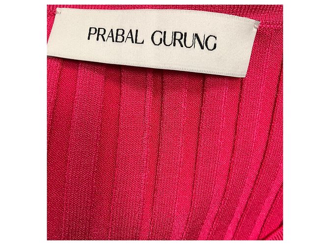 Prabal Gurung Hot Pink Mehrfarbiges Langarm-Rippstrick-Midi-Kleid - Ansicht 4