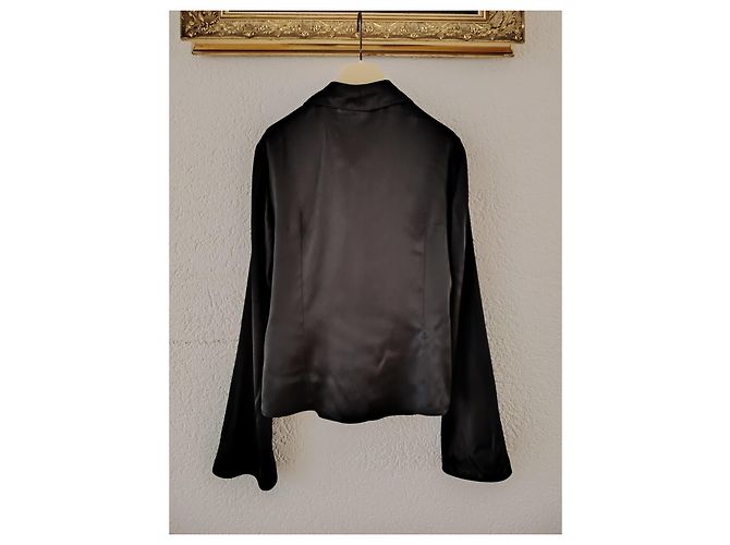 Camicia Gucci in seta nera con scollo a V e volant Nero - vista 3