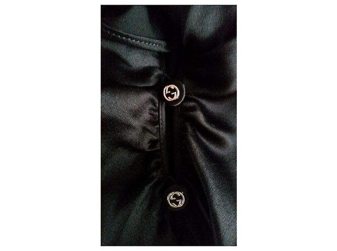 Camicia Gucci in seta nera con scollo a V e volant Nero - vista 5