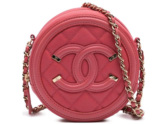 CC ZIPPED CAVIAR PURSE 11 RED PINK CALFSKIN GOLD ICON