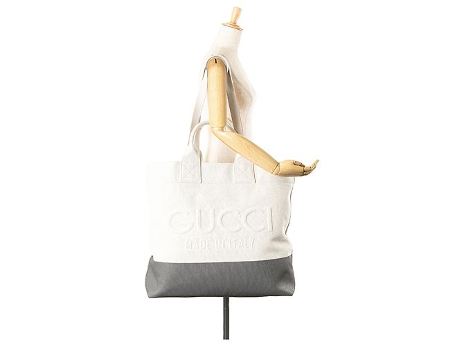 Borsa in tela bianca con logo in rilievo Gucci Bianco - vista 11