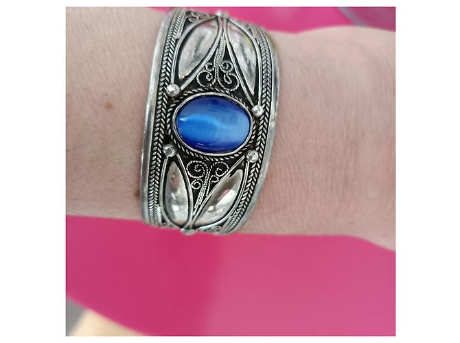 Autre Marque Bracciale berbero in argento e agata blu - vista 2