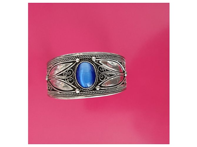 Autre Marque Bracciale berbero in argento e agata blu - vista 3