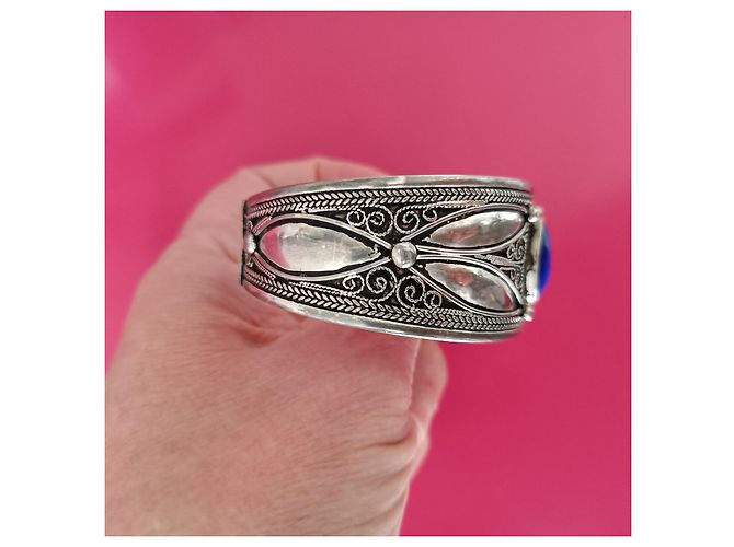 Autre Marque Bracciale berbero in argento e agata blu - vista 5