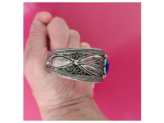Autre Marque Bracciale berbero in argento e agata blu - vista 6
