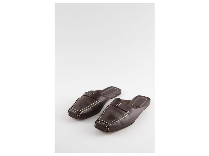Chanel Mule in pelle marrone - vista 2
