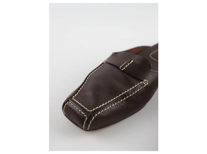 Chanel Mule in pelle marrone - vista 4