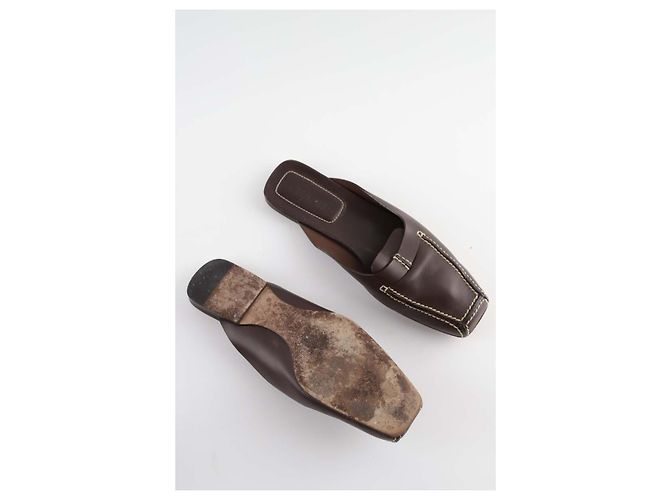 Chanel Mule in pelle marrone - vista 6
