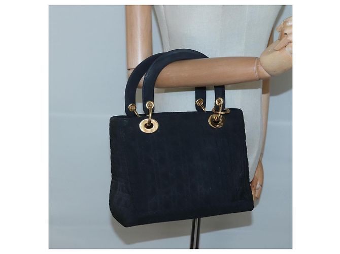 Borsa a mano Christian Dior Canage in nylon blu navy e oro Auth bs25043 D'oro - vista 15