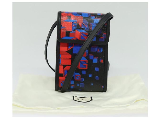 Borsa a spalla GUCCI Square G Space in PVC nero e argento 631766 Auth KD535 - vista 10