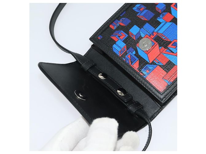 Borsa a spalla GUCCI Square G Space in PVC nero e argento 631766 Auth KD535 - vista 7