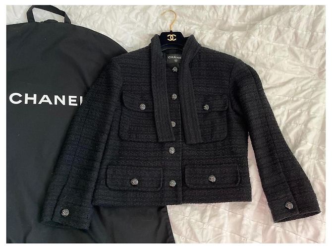 Chanel Tweed Jacke Schwarz Größe 38 - Ansicht 2