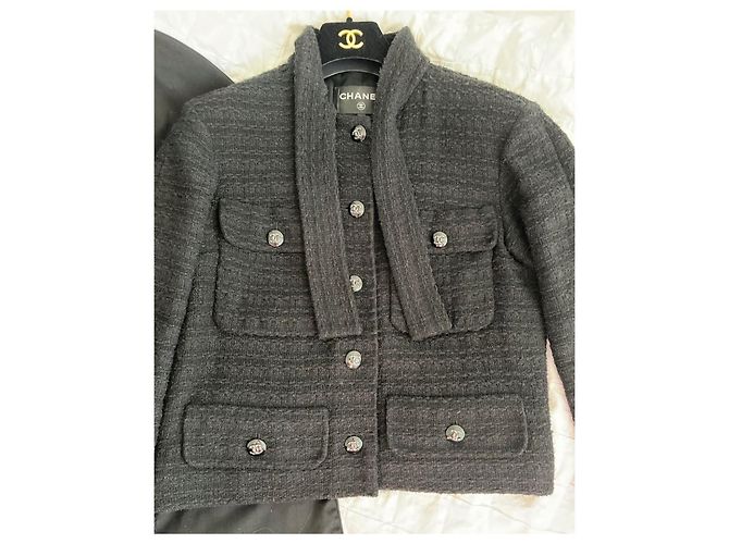Chanel Tweed Jacke Schwarz Größe 38 - Ansicht 3
