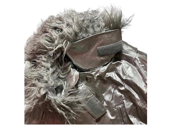 Helmut Lang Astro Foil Jacke Silber Kunstfell - Ansicht 3