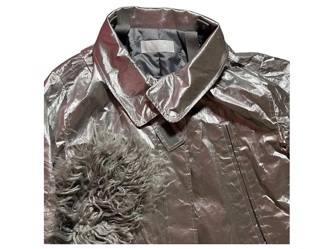 Helmut Lang Astro Foil Jacke Silber Kunstfell - Ansicht 4