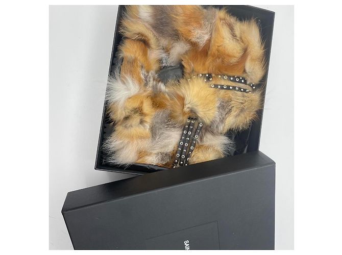 Saint Laurent Lederstiefel mit Fuchsfell braun schwarz weiß - Ansicht 7