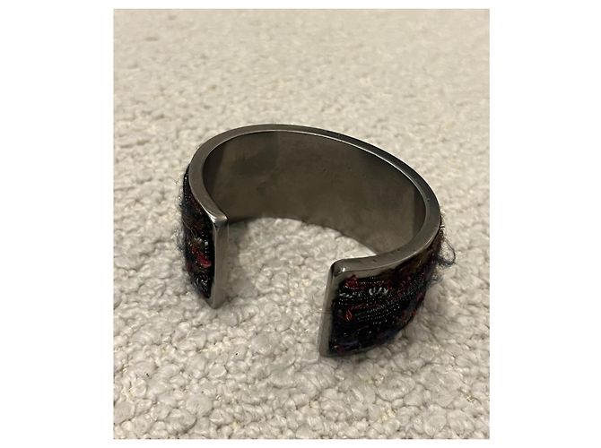 Bracciale Chanel Manchette Tweed CC Argento Nero e Rosso Multicolore - vista 2