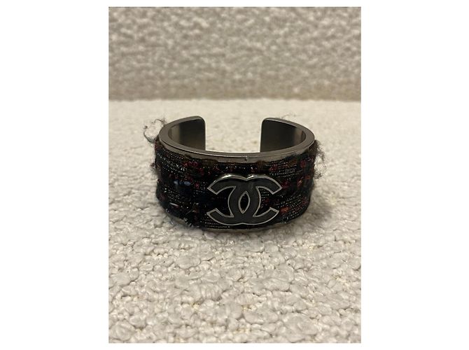 Bracciale Chanel Manchette Tweed CC Argento Nero e Rosso Multicolore - vista 3