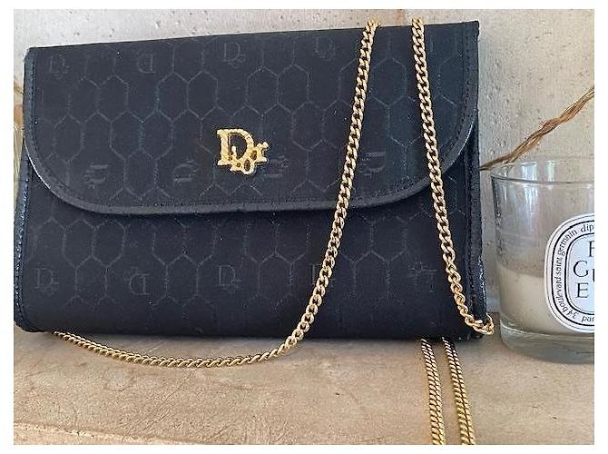 Borsa a spalla Christian Dior nera tessuto a nido d'ape catena dorata Nero - vista 3