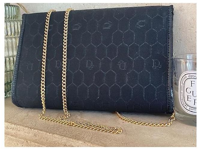 Borsa a spalla Christian Dior nera tessuto a nido d'ape catena dorata Nero - vista 4