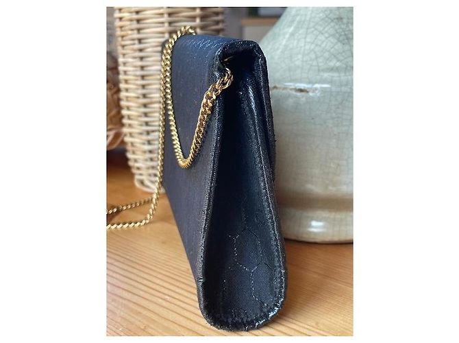 Borsa a spalla Christian Dior nera tessuto a nido d'ape catena dorata Nero - vista 5