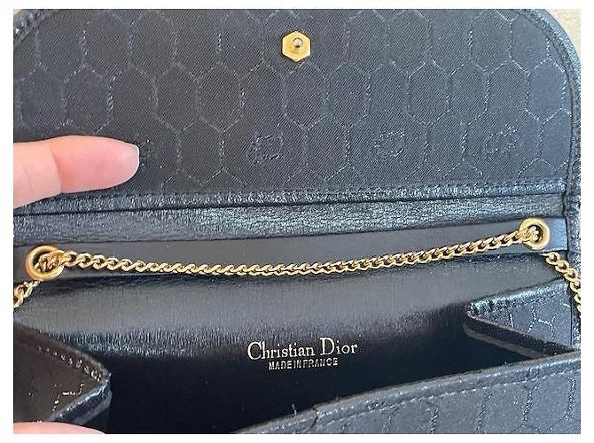 Borsa a spalla Christian Dior nera tessuto a nido d'ape catena dorata Nero - vista 6