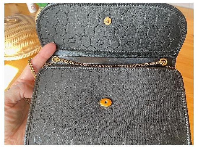 Borsa a spalla Christian Dior nera tessuto a nido d'ape catena dorata Nero - vista 9