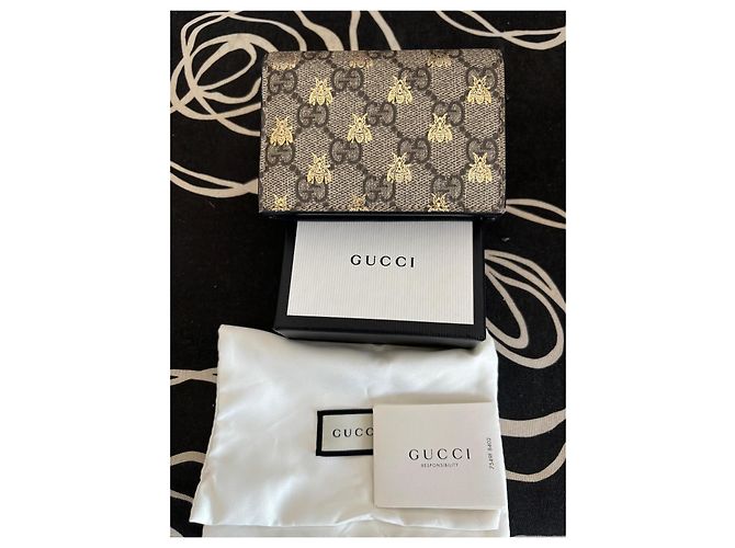 Gucci, billetera compacta con abeja Castaño - vista 6