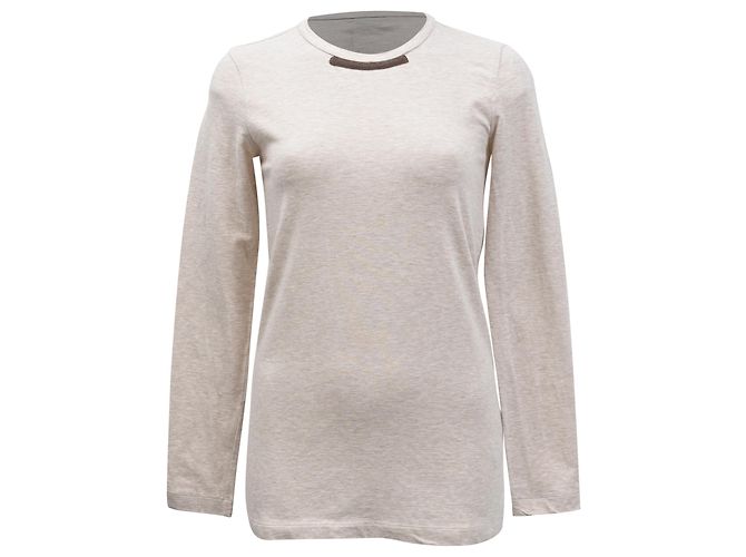 Beige Baumwollpullover mit Perlendetails von Brunello Cucinelli - Ansicht 2