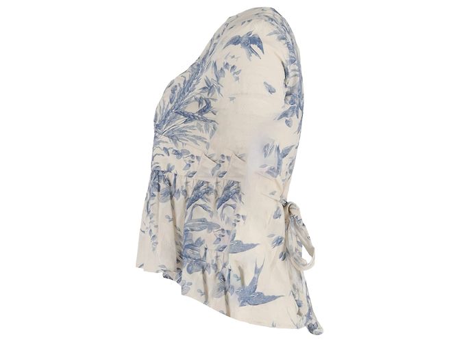 Blusa estampada com decote em V RED Valentino em seda creme Branco Cru - vista 2