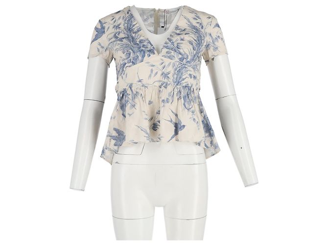 Blusa estampada com decote em V RED Valentino em seda creme Branco Cru - vista 4