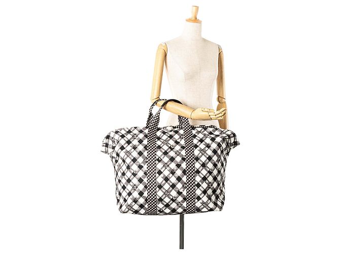 Chanel Weiße bedruckte Gingham-Wochenendtasche - Ansicht 7