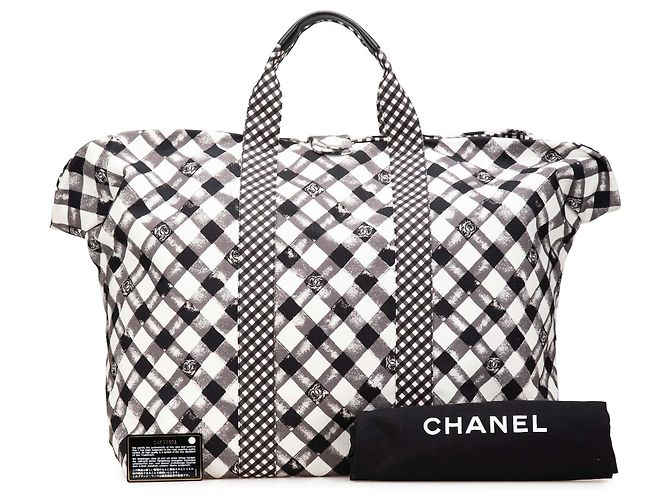 Chanel Weiße bedruckte Gingham-Wochenendtasche - Ansicht 8