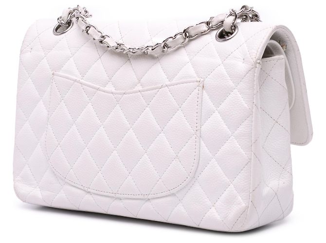 Chanel Bianco Medio Classico Caviar Doppio Faldone Crudo - vista 2