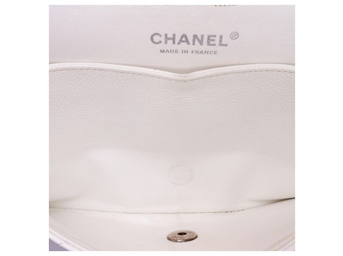 Chanel Bianco Medio Classico Caviar Doppio Faldone Crudo - vista 4