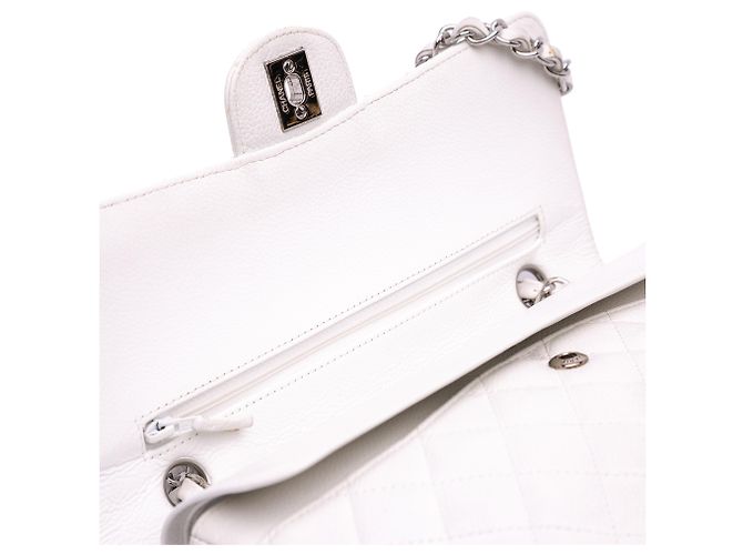 Chanel Bianco Medio Classico Caviar Doppio Faldone Crudo - vista 6
