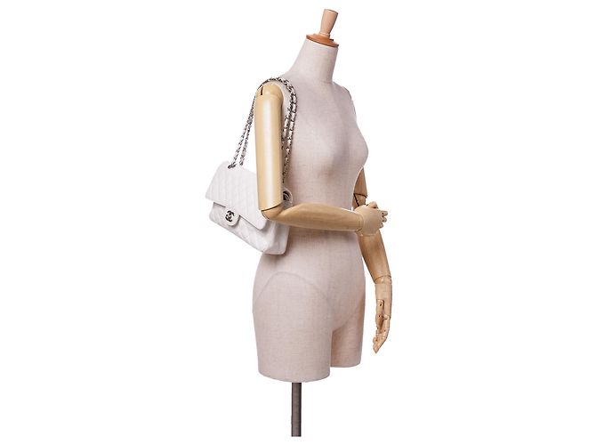 Chanel Bianco Medio Classico Caviar Doppio Faldone Crudo - vista 7