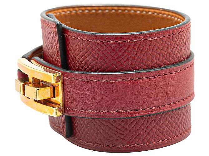 Bracciale Manchette Drag in Epsom Rosso Hermès D'oro - vista 2
