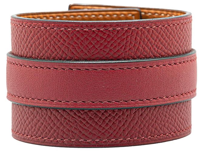 Bracciale Manchette Drag in Epsom Rosso Hermès D'oro - vista 3