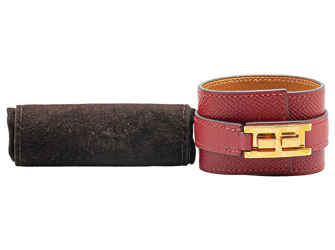 Bracciale Manchette Drag in Epsom Rosso Hermès D'oro - vista 7