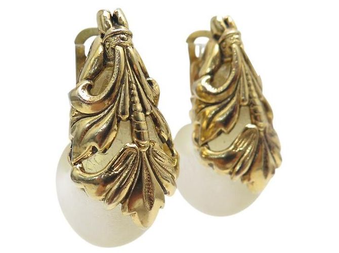 VINTAGE ISABEL CANOVAS CLIP-ON BLUMEN OPALE DROP-OHRRINGE Golden - Ansicht 3