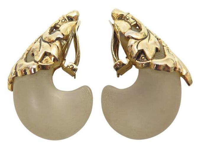 VINTAGE ISABEL CANOVAS CLIP-ON BLUMEN OPALE DROP-OHRRINGE Golden - Ansicht 4