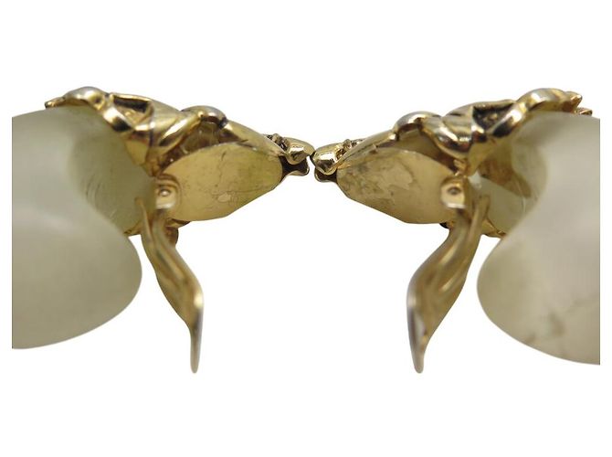 VINTAGE ISABEL CANOVAS CLIP-ON BLUMEN OPALE DROP-OHRRINGE Golden - Ansicht 6