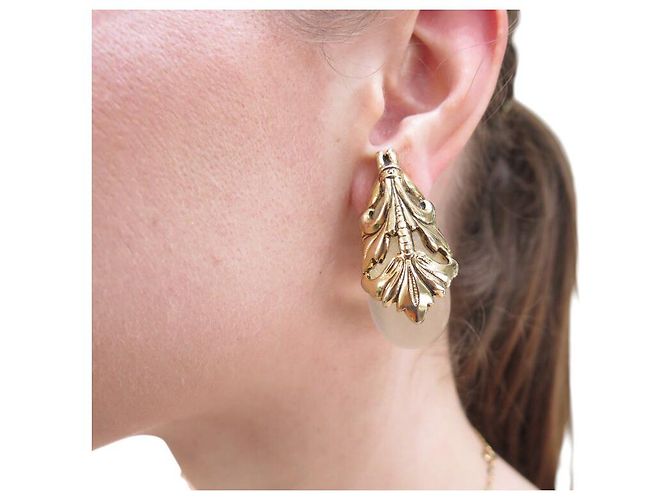 VINTAGE ISABEL CANOVAS CLIP-ON BLUMEN OPALE DROP-OHRRINGE Golden - Ansicht 9