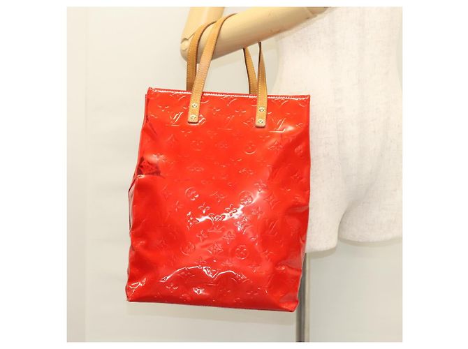 LOUIS VUITTON Monogram Vernis Reade MM Bolsa de Mão Vermelha M91086 LV Auth 119019 Vermelho - vista 17
