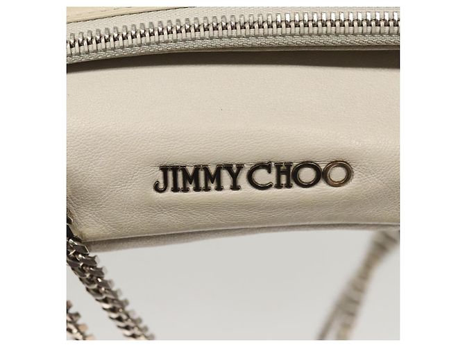 Borsa a spalla in pelle grigia argento Jimmy Choo Chain Auth bs24681 Marrone - vista 12