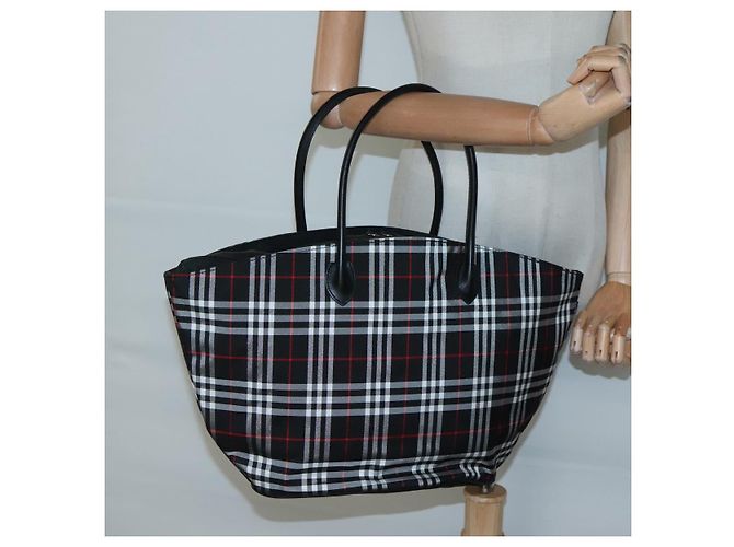 Autre Marque Burberrys Nova Check Tote Bag aus schwarzem und silbernem Nylon, blaue Etikette, authentisch kk486 - Ansicht 19