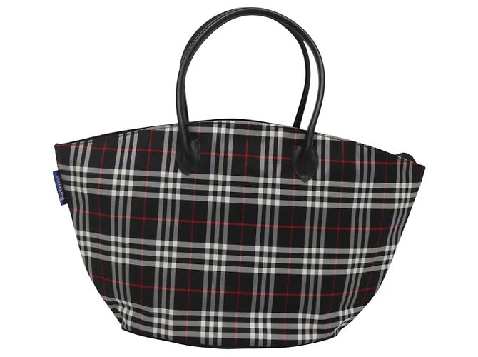 Autre Marque Burberrys Nova Check Tote Bag aus schwarzem und silbernem Nylon, blaue Etikette, authentisch kk486 - Ansicht 2