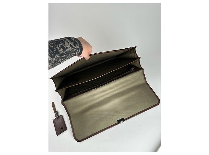 Valigetta in pelle e tela vintage Givenchy marrone khaki Cachi - vista 8